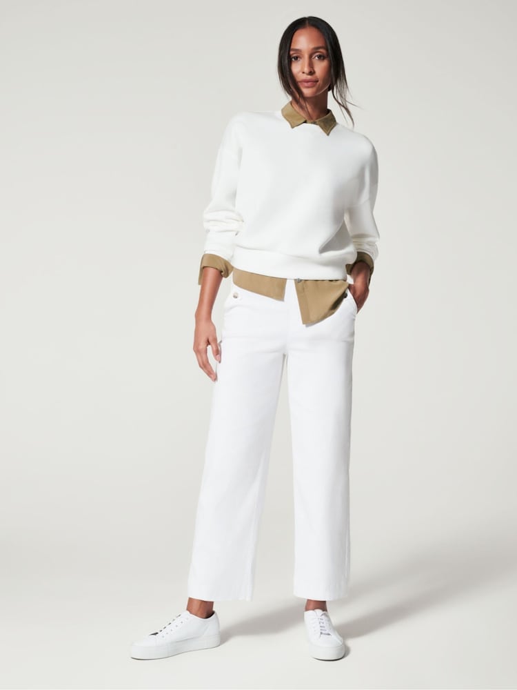 Spanx Stretch Twill Cropped Wide Leg White Trousers - Image 1 of 4