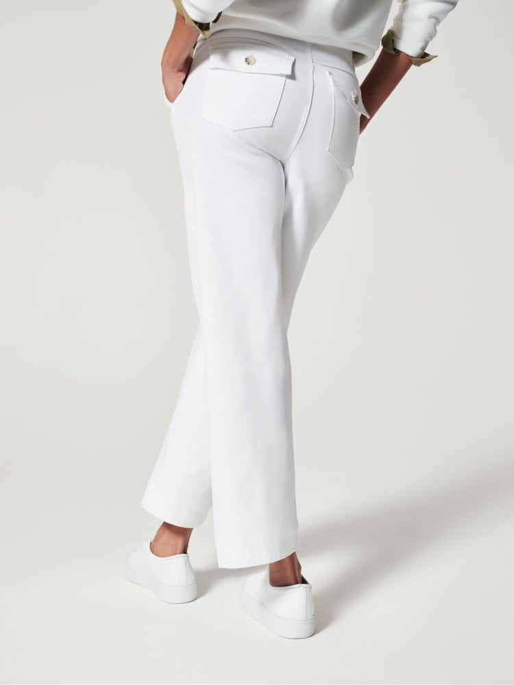 Spanx Stretch Twill Cropped Wide Leg White Trousers - Image 2 of 4