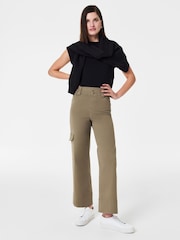 Spanx Green Stretch Twill Cropped Cargo Trousers - Image 1 of 6