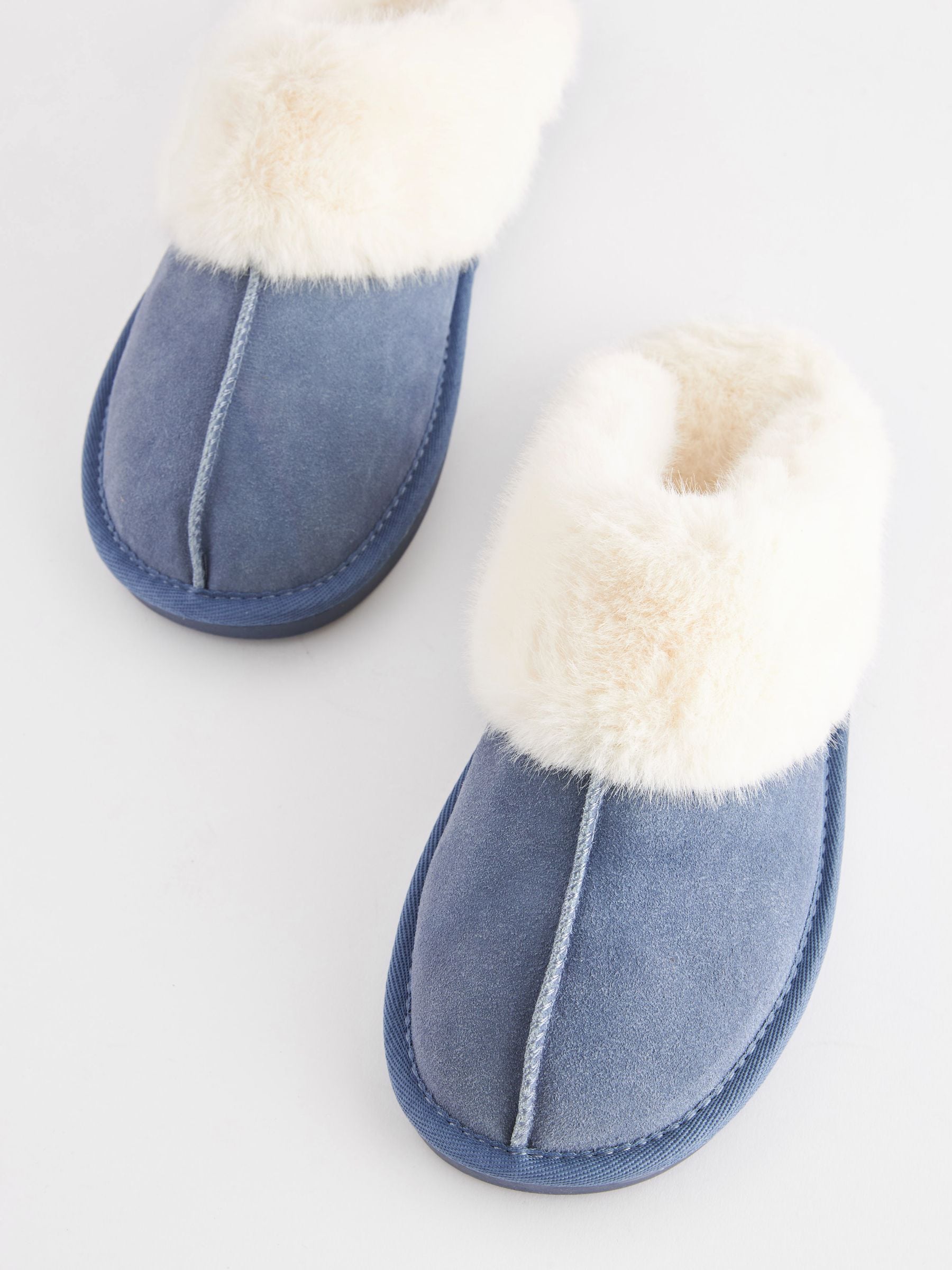 Buy Denim Blue Suede Faux Fur Lined Mule Slippers from Next USA