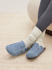 Blue Suede Footbed Mule Slippers - Image 1 of 8