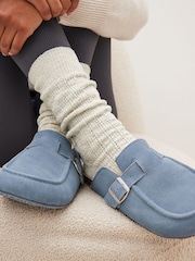 Blue Suede Footbed Mule Slippers - Image 2 of 8