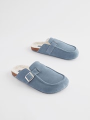 Blue Suede Footbed Mule Slippers - Image 3 of 8