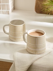 Set of 2 Natural Chevron Patterned Mugs - Image 1 of 4