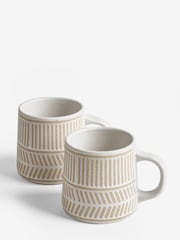 Set of 2 Natural Chevron Patterned Mugs - Image 3 of 4