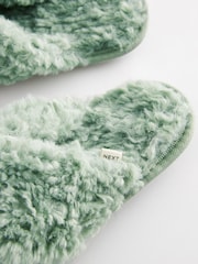 Sage Green Faux Fur Crossover Slider Slippers - Image 5 of 7