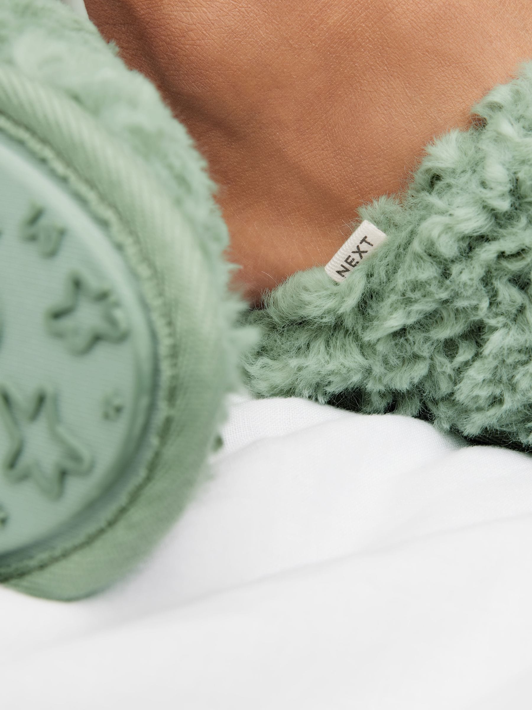 Buy Sage Green Faux Fur Crossover Slider Slippers from Next Luxembourg