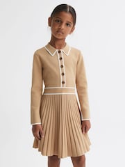 Reiss Camel Mia 9-14 yrs Knitted Polo Skater Dress - Image 1 of 6