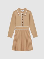Reiss Camel Mia 9-14 yrs Knitted Polo Skater Dress - Image 2 of 6