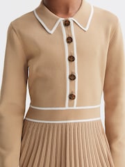 Reiss Camel Mia 9-14 yrs Knitted Polo Skater Dress - Image 4 of 6