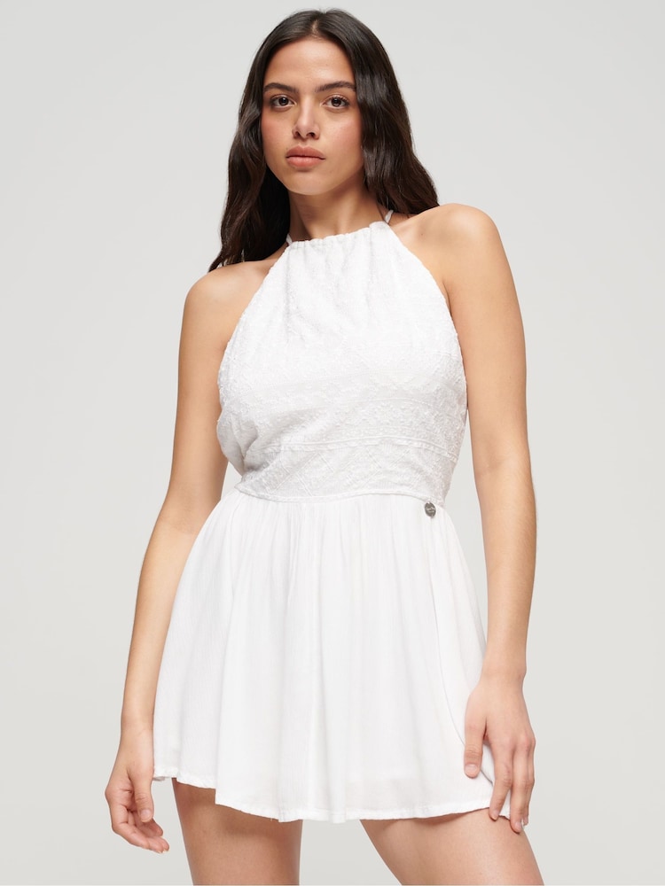 Superdry White Vintage Embroidered Mini Dress - Image 1 of 3 Superdry White Vintage Embroidered Mini Dress - Image 1 of 3