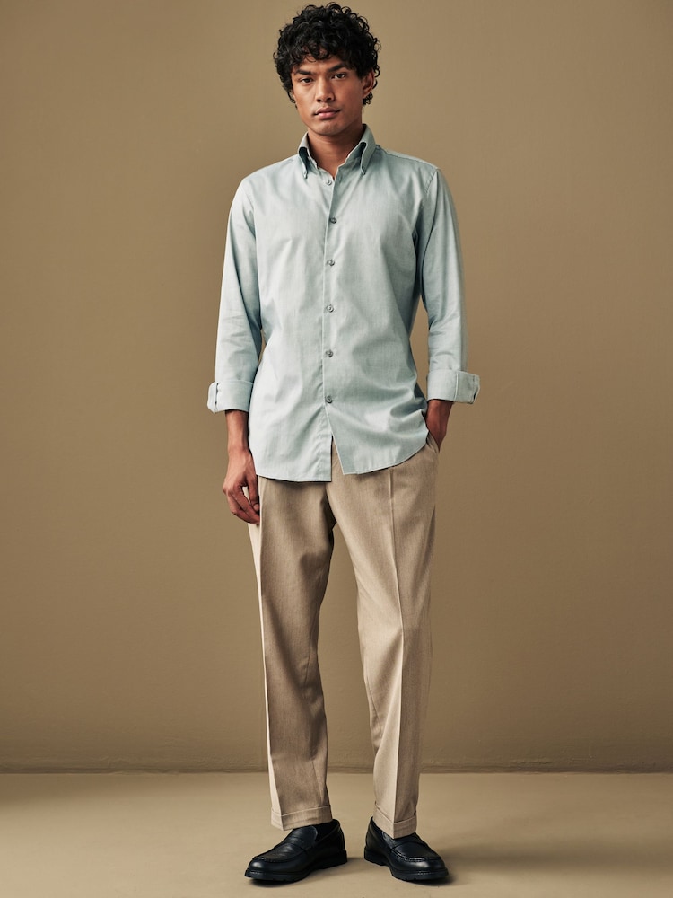 Green Oxford Single Cuff Textured Cotton Shirt - Image 2 of 8