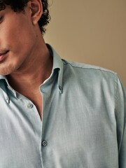 Green Oxford Single Cuff Textured Cotton Shirt - Image 4 of 8