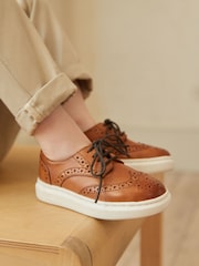 Tan Brown Brogue Smart Leather Lace-Up Shoes - Image 1 of 9