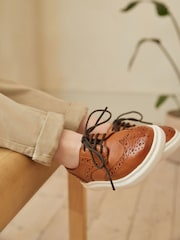 Tan Brown Brogue Smart Leather Lace-Up Shoes - Image 4 of 9