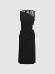 Reiss Black Kenda Halston Sequin Midi Dress - Image 2 of 6