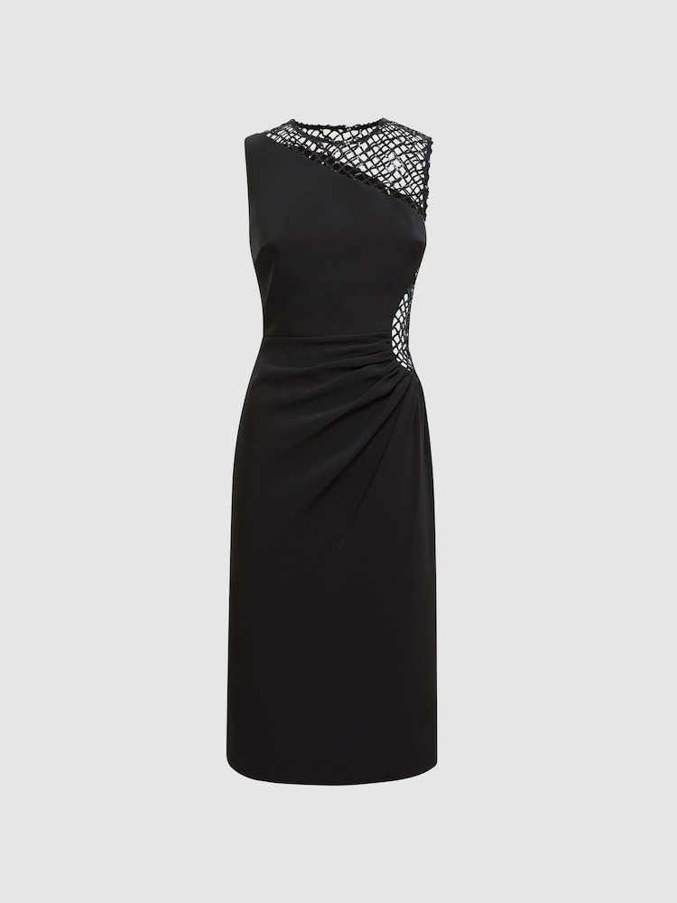Reiss Black Kenda Halston Sequin Midi Dress - Image 2 of 6