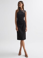 Reiss Black Kenda Halston Sequin Midi Dress - Image 3 of 6