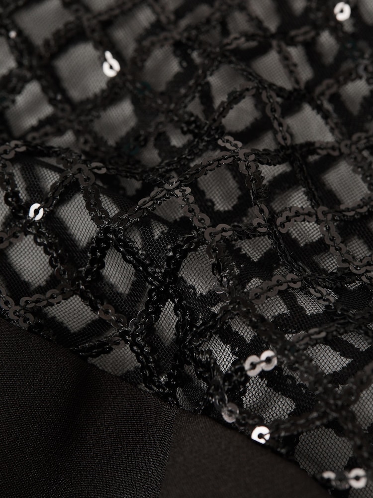 Reiss Black Kenda Halston Sequin Midi Dress - Image 6 of 6