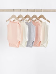 Light Pink Baby Strappy 100% Cotton Vest Bodysuits 5 Pack - Image 1 of 6