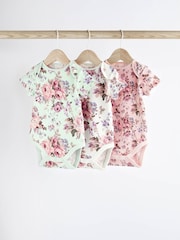 Floral Baby Short Sleeve Bodysuits 3 Pack - Image 1 of 6