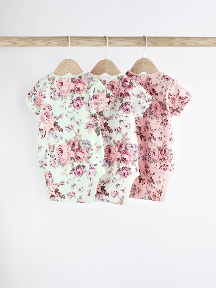 Floral Baby Short Sleeve Bodysuits 3 Pack - Image 2 of 6