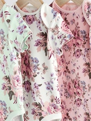 Floral Baby Short Sleeve Bodysuits 3 Pack - Image 3 of 6