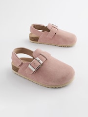 Pink Suede Leather Clogs with Touch Fastening - Image 1 of 6