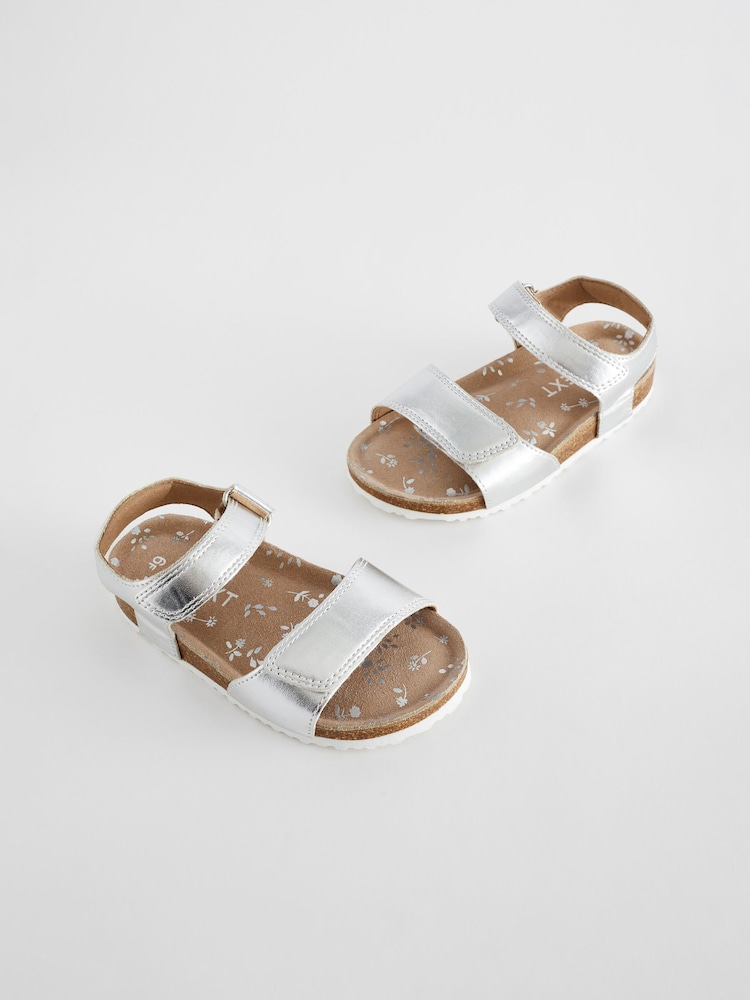 Silver Standard Fit (F) Leather Corkbed Sandals - Image 1 of 6