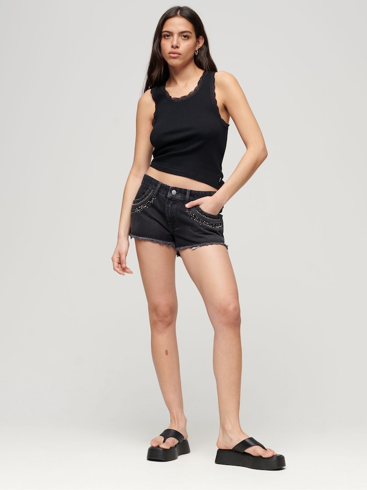 Черный - Superdry джинсовые шорты с отделкой стразами - Изображение 1 из 3