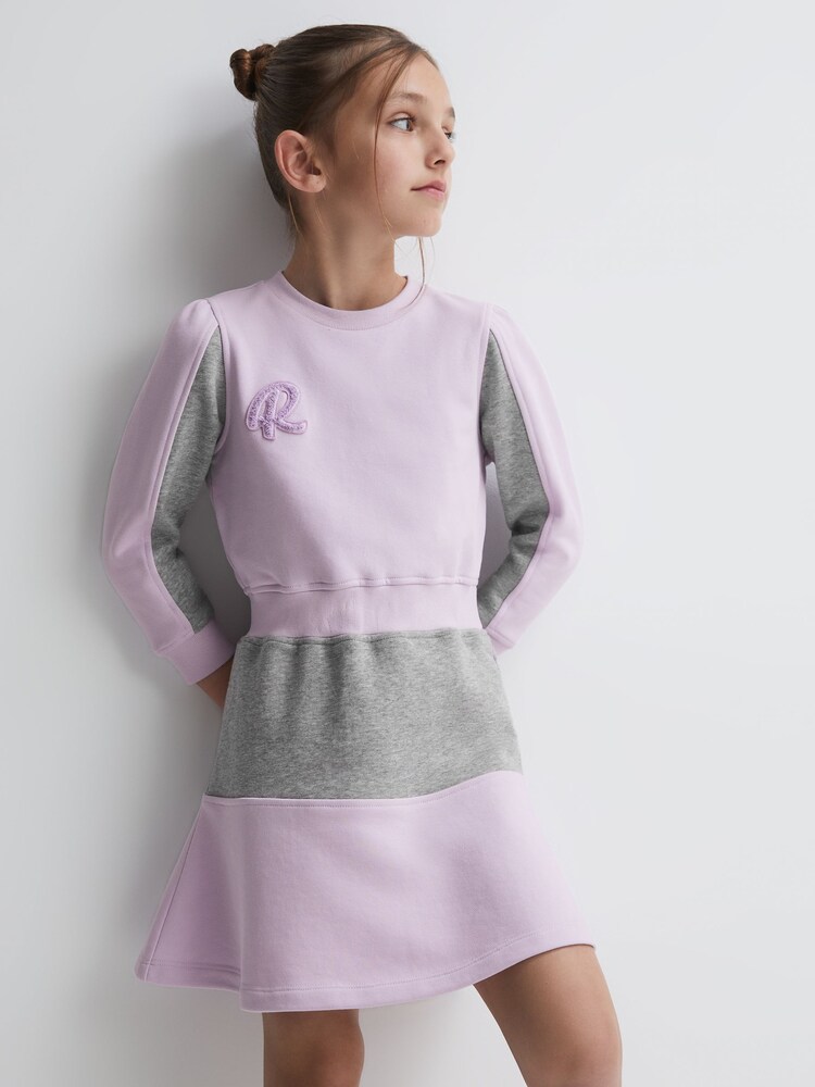 Reiss Lilac Daley 4-9 yrs Colourblock Motif Jersey Dress - Image 1 of 5
