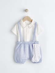 Pale Blue Smart Shirt, Shorts And Socks With Linen 3 Piece Set (0mths-2yrs) - Image 1 of 9