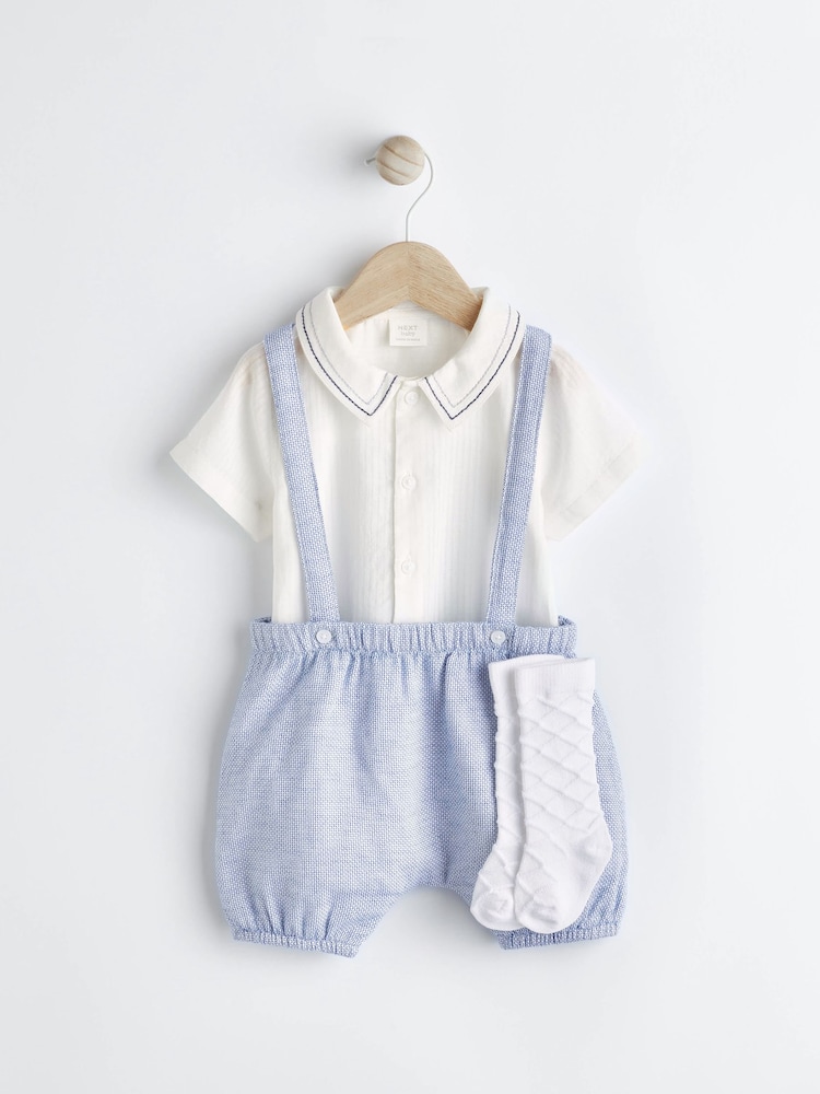 Pale Blue Smart Shirt, Shorts And Socks With Linen 3 Piece Set (0mths-2yrs) - Image 1 of 9