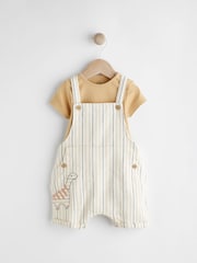 Neutral Dino Baby Woven Dungarees and Bodysuit Set (0mths-2yrs) - Image 1 of 9