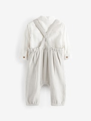 Grey/White Cotton/Linen Mix Baby Woven Dungarees And Shirt Set (0mths-3yrs) - Image 2 of 4