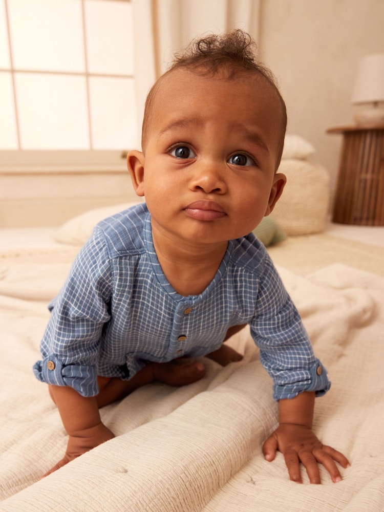 Blue Woven Long Sleeve Bloomer Romper (0mths-2yrs) - Image 2 of 8