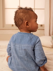 Blue Woven Long Sleeve Bloomer Romper (0mths-2yrs) - Image 3 of 8