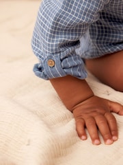 Blue Woven Long Sleeve Bloomer Romper (0mths-2yrs) - Image 5 of 8