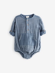 Blue Woven Long Sleeve Bloomer Romper (0mths-2yrs) - Image 6 of 8