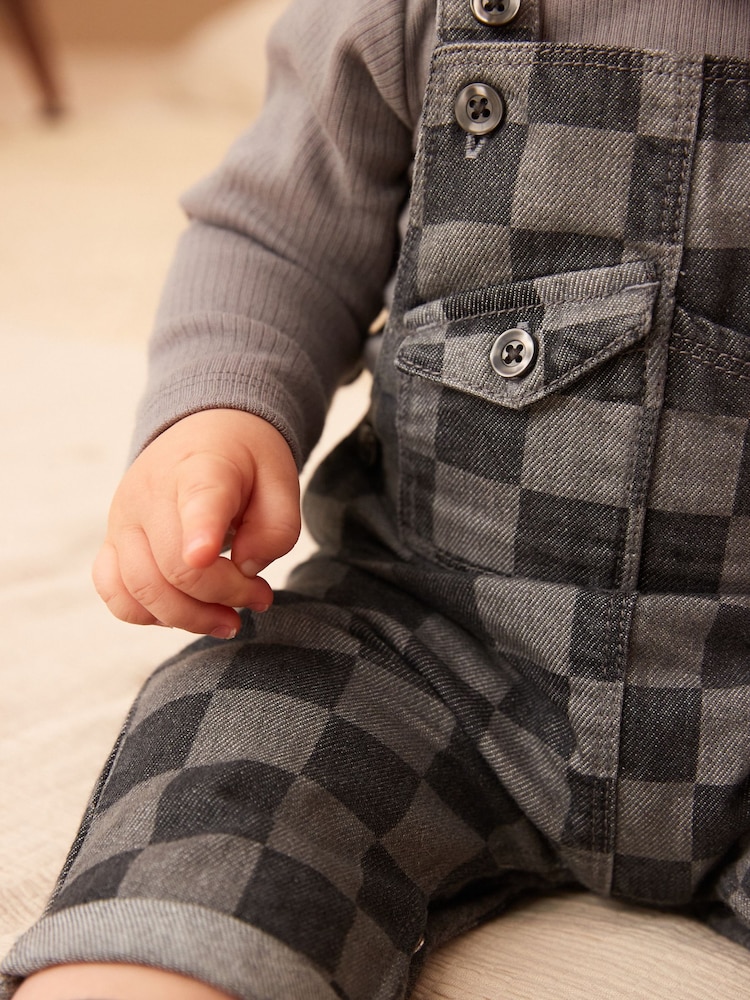 Monochrome Check Baby Denim Dungarees And Bodysuit Set (0mths-2yrs) - Image 3 of 7