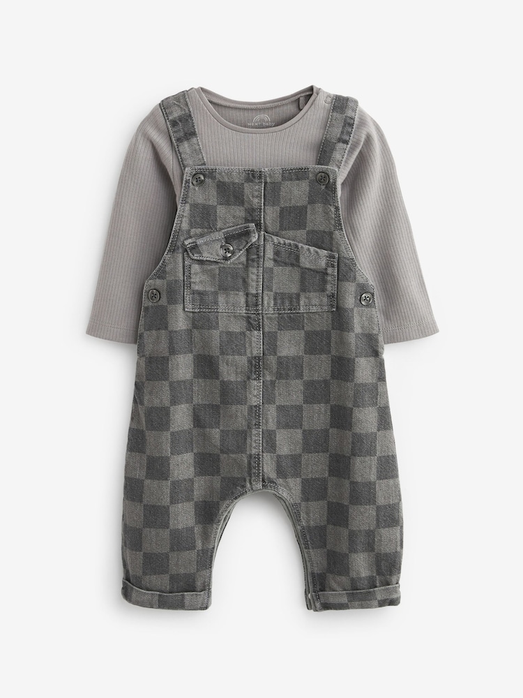 Monochrome Check Baby Denim Dungarees And Bodysuit Set (0mths-2yrs) - Image 4 of 7