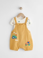 Yellow Tractor Baby Woven Dungarees and Bodysuit Set (0mths-2yrs) - Image 1 of 1