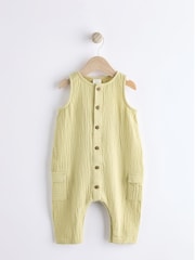 Green Woven Baby 100% Cotton Romper (0mths-2yrs) - Image 1 of 7