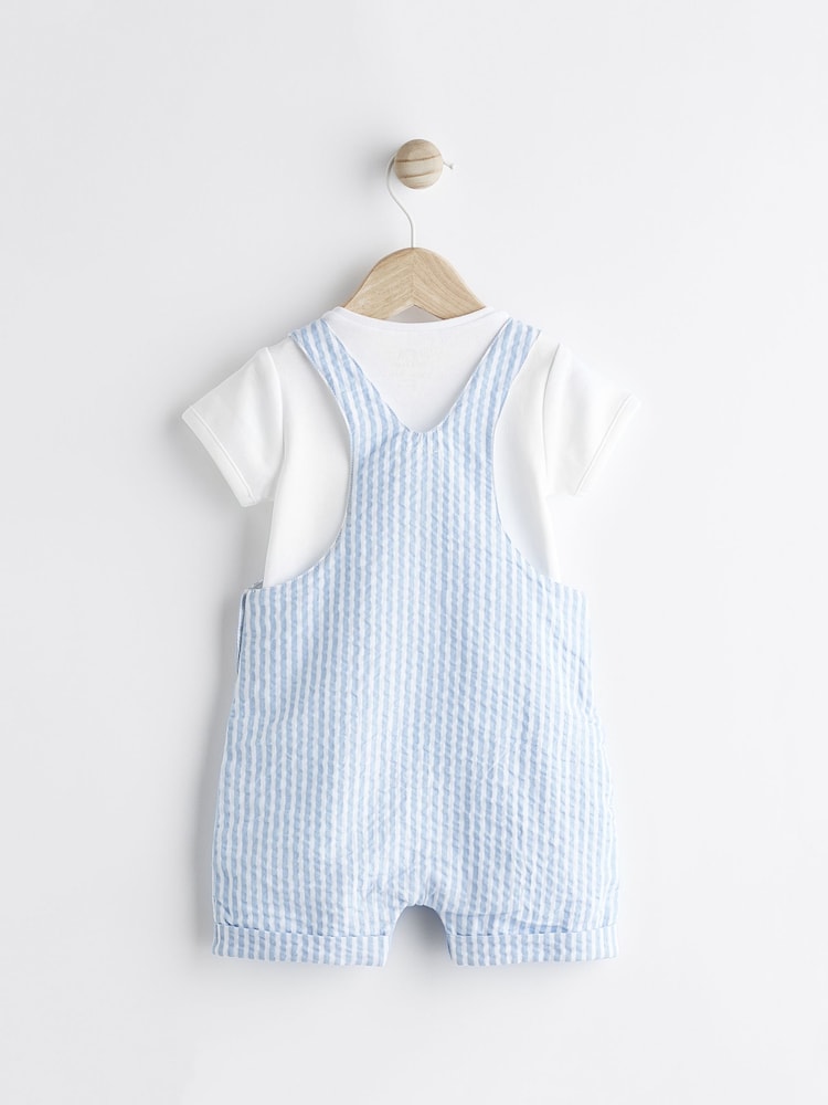 Blue/White Stripe Baby Woven Dungarees and Bodysuit Set (0mths-2yrs) - Image 2 of 7