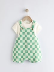 Green/White Checkerboard Baby Jersey Dungarees and Bodysuit Set (0mths-2yrs) - Image 1 of 10