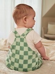 Green/White Checkerboard Baby Jersey Dungarees and Bodysuit Set (0mths-2yrs) - Image 3 of 10