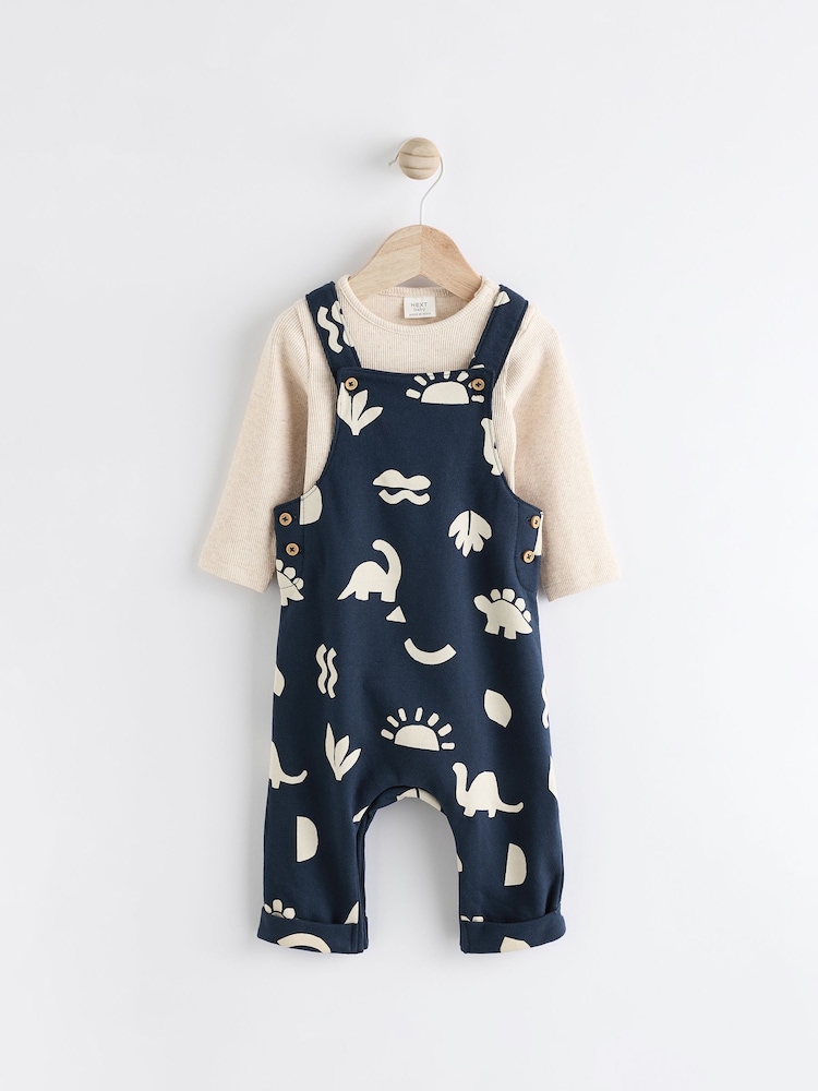 Marineblau/Dinosaurier - Set aus Latzhose und Body für Babys (0 Monate bis 2 Jahre) - Bild 1 von 9
