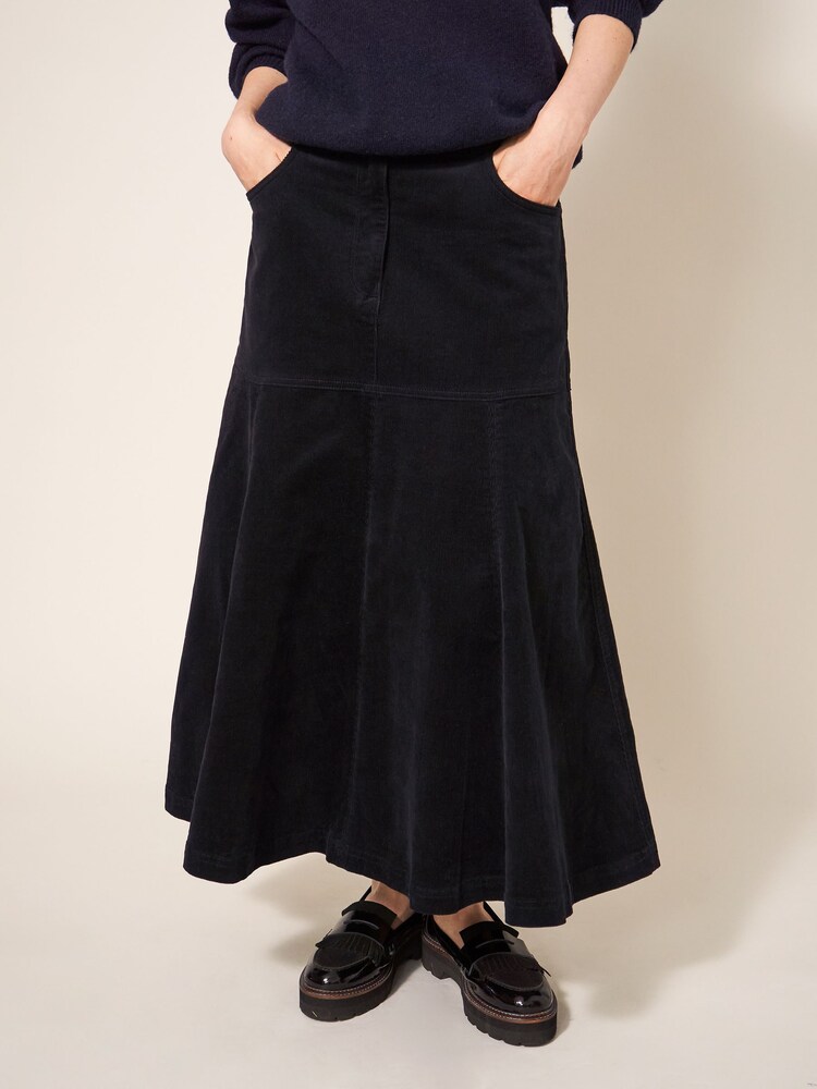 White Stuff Quinn Organic Cord Black Skirt - Image 1 of 8