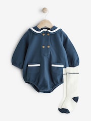 Navy Blue Sailor Baby Romper And Socks Set (0mths-2yrs) - Image 1 of 11
