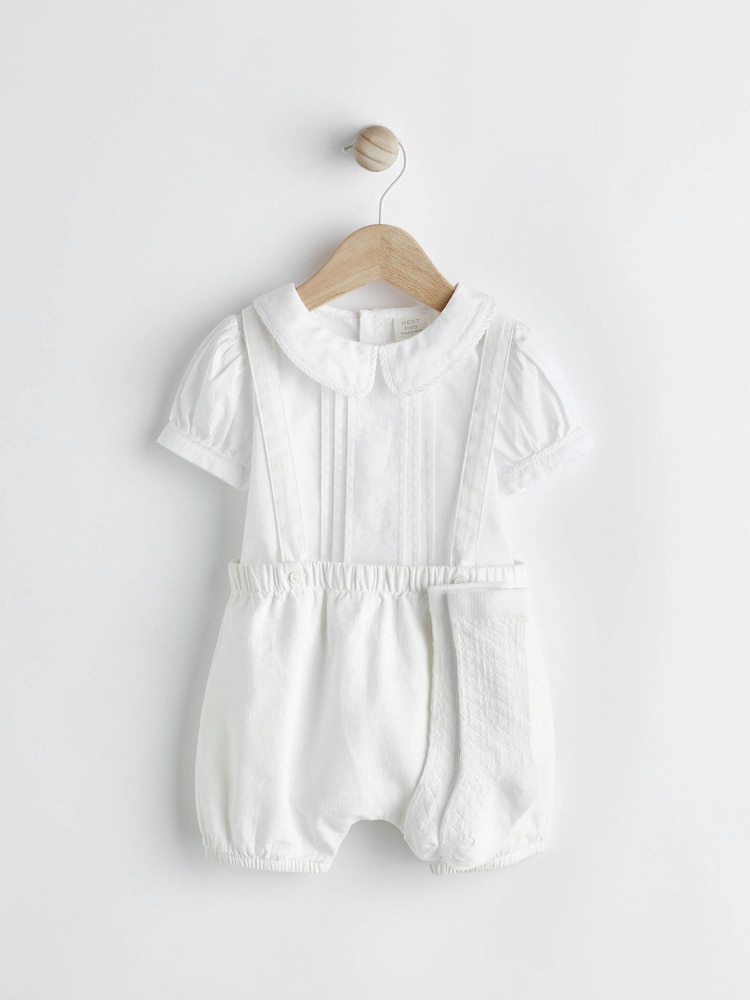 White Smart Shirt, Shorts And Socks With Linen 3 Piece Set (0mths-2yrs) - Image 1 of 11